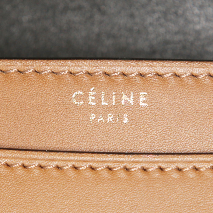 Borsa Celine Classic Box in pelle box bicolore nera e marrone caramello - Detail D4