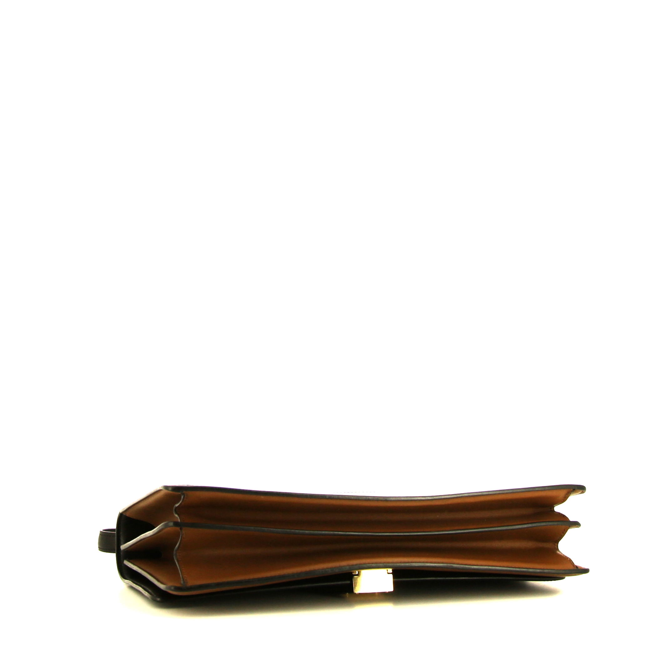 Borsa Celine Classic Box in pelle box bicolore nera e marrone caramello - Detail D5