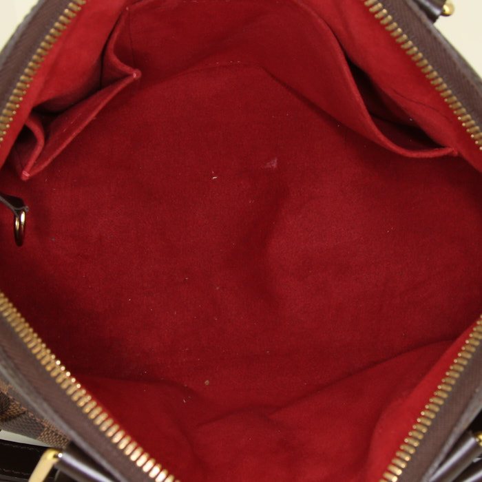 Borsa Louis Vuitton Trevi modello piccolo in tela cerata con motivo a scacchi ebano e pelle marrone - Detail D3
