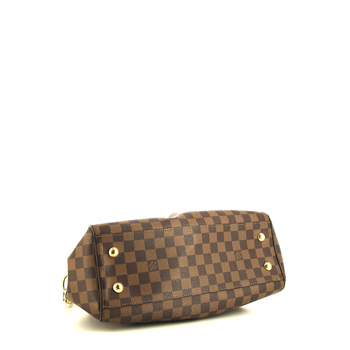 Borsa Louis Vuitton Trevi modello piccolo in tela cerata con motivo a scacchi ebano e pelle marrone - Detail D5