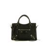 Balenciaga Classic City mini handbag in black leather and black raphia - 360 thumbnail
