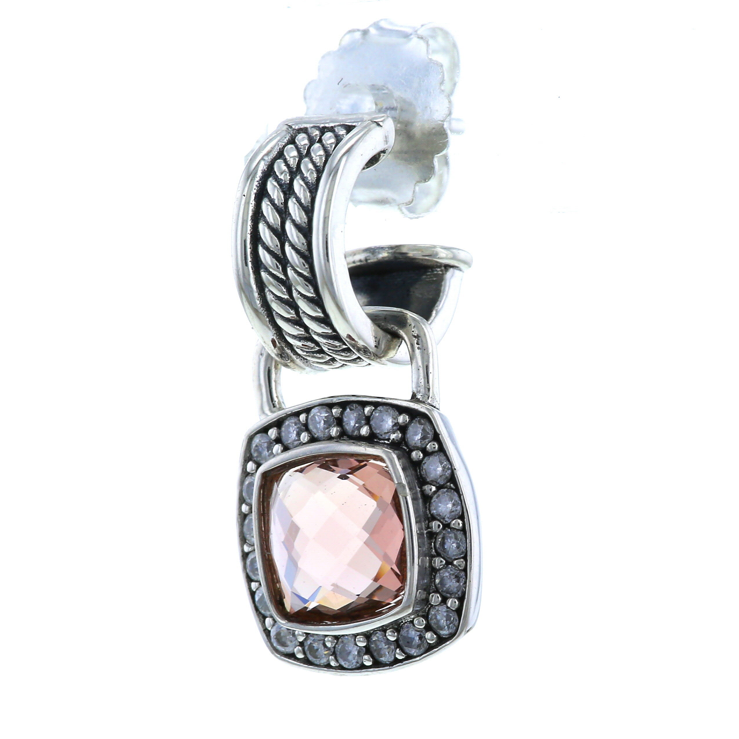 Pendientes David Yurman Albion en plata,  diamantes y morganita - Detail D2