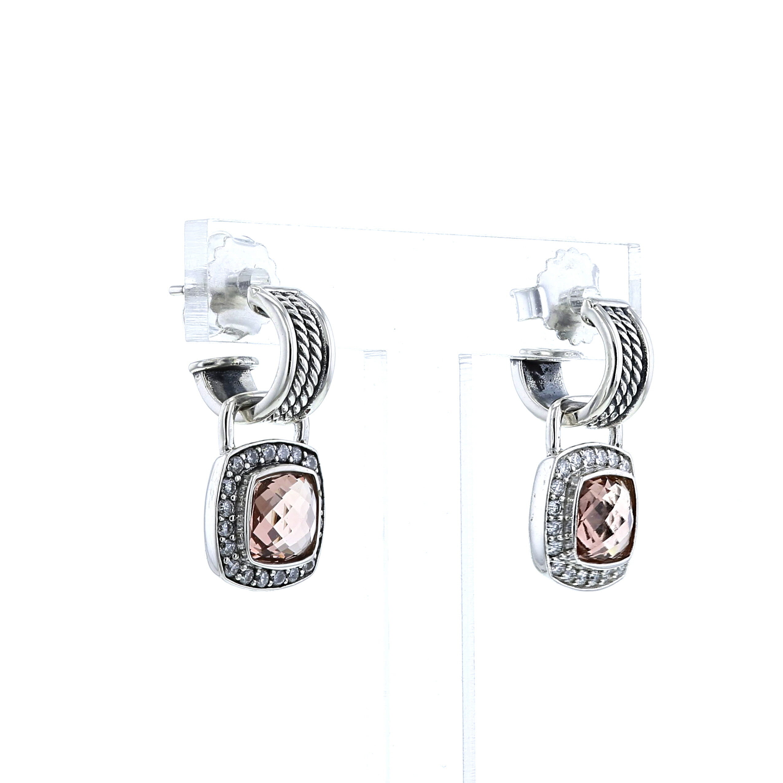 Pendientes David Yurman Albion en plata,  diamantes y morganita - Detail D3