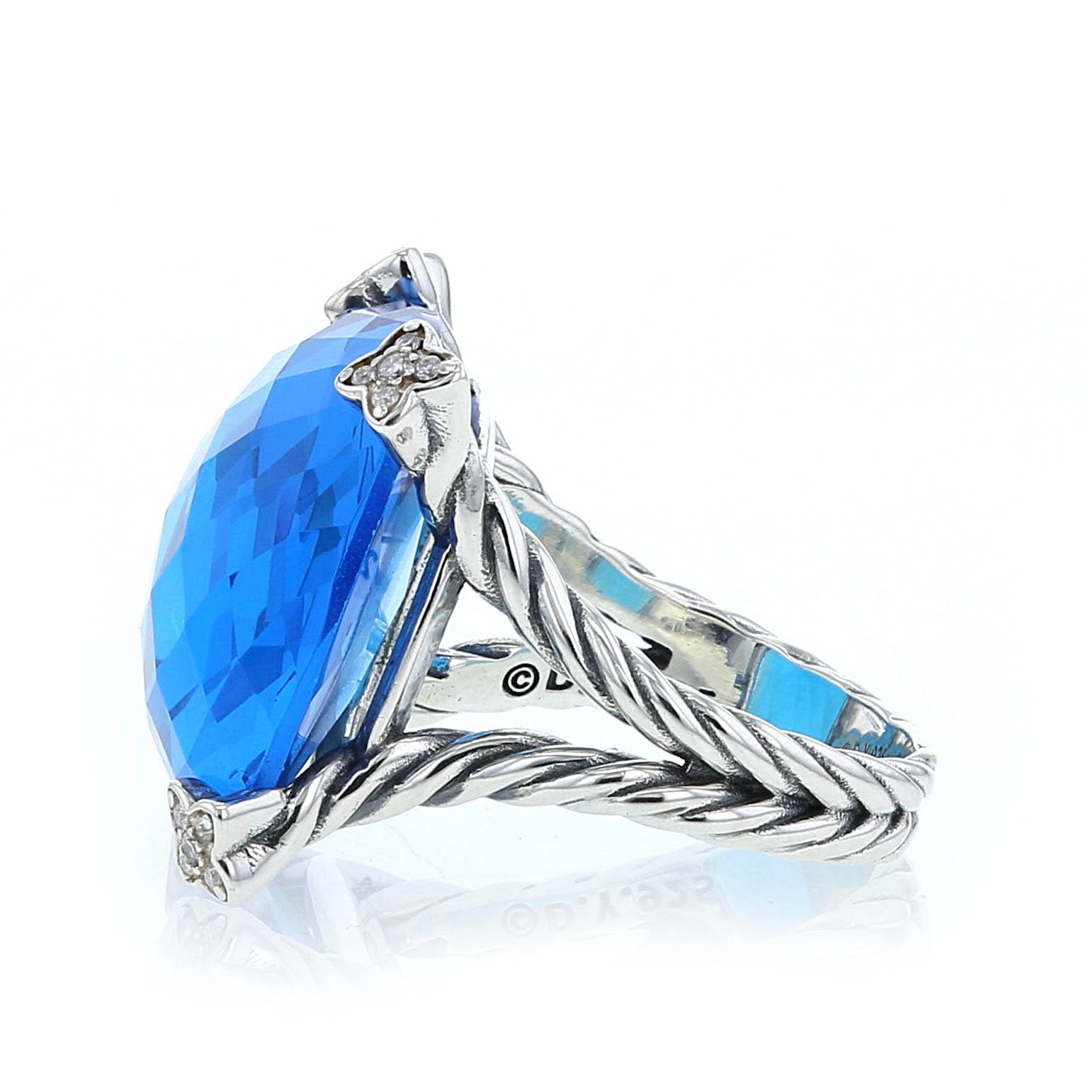 David Yurman Cushion On Point ring in silver,  topaz and diamonds - Detail D2