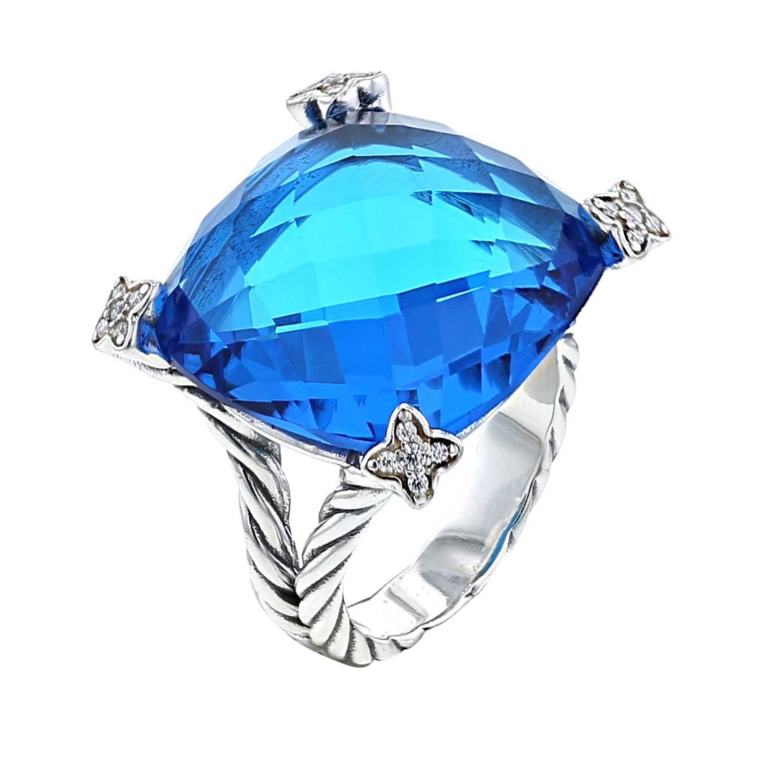 Anello David Yurman Cushion On Point in argento,  topazio e diamanti - Detail D4