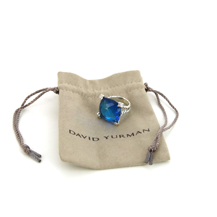 David Yurman Cushion On Point ring in silver,  topaz and diamonds - Detail D5
