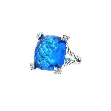 Bague David Yurman Cushion On Point en argent,  topaze et diamants