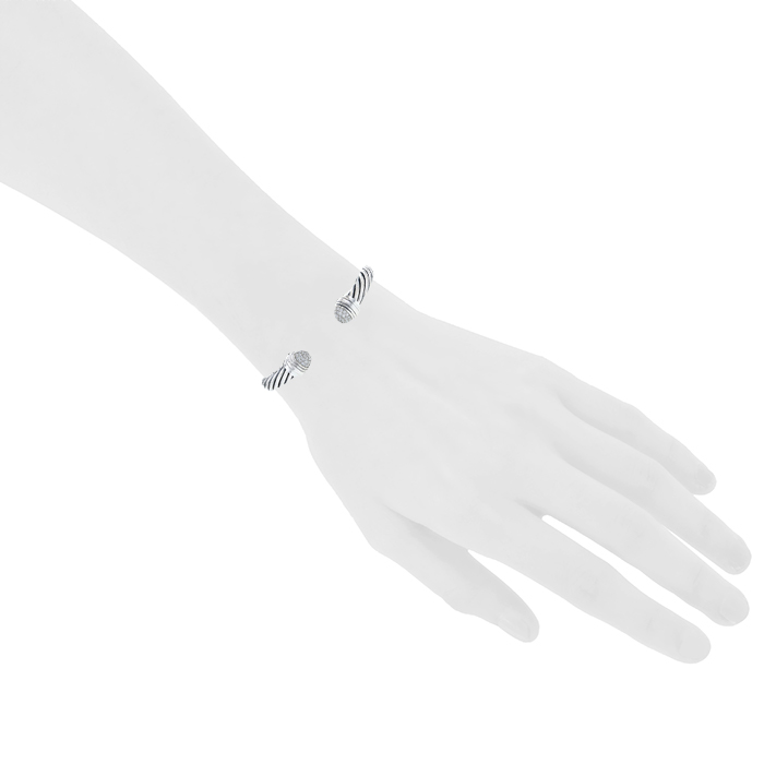 Rigid David Yurman Cable Classique bracelet in silver and diamonds - Detail D1