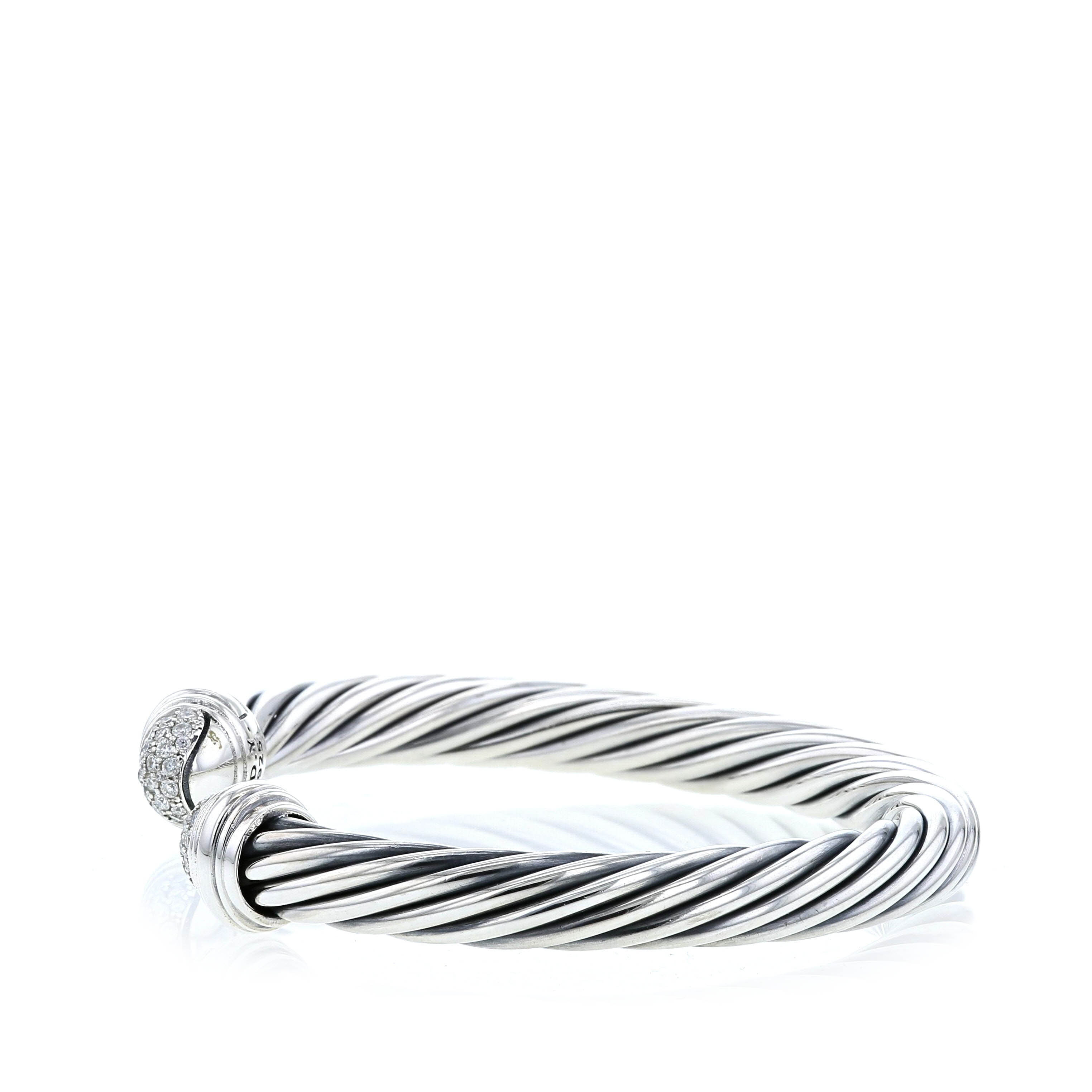 Rigid David Yurman Cable Classique bracelet in silver and diamonds - Detail D2