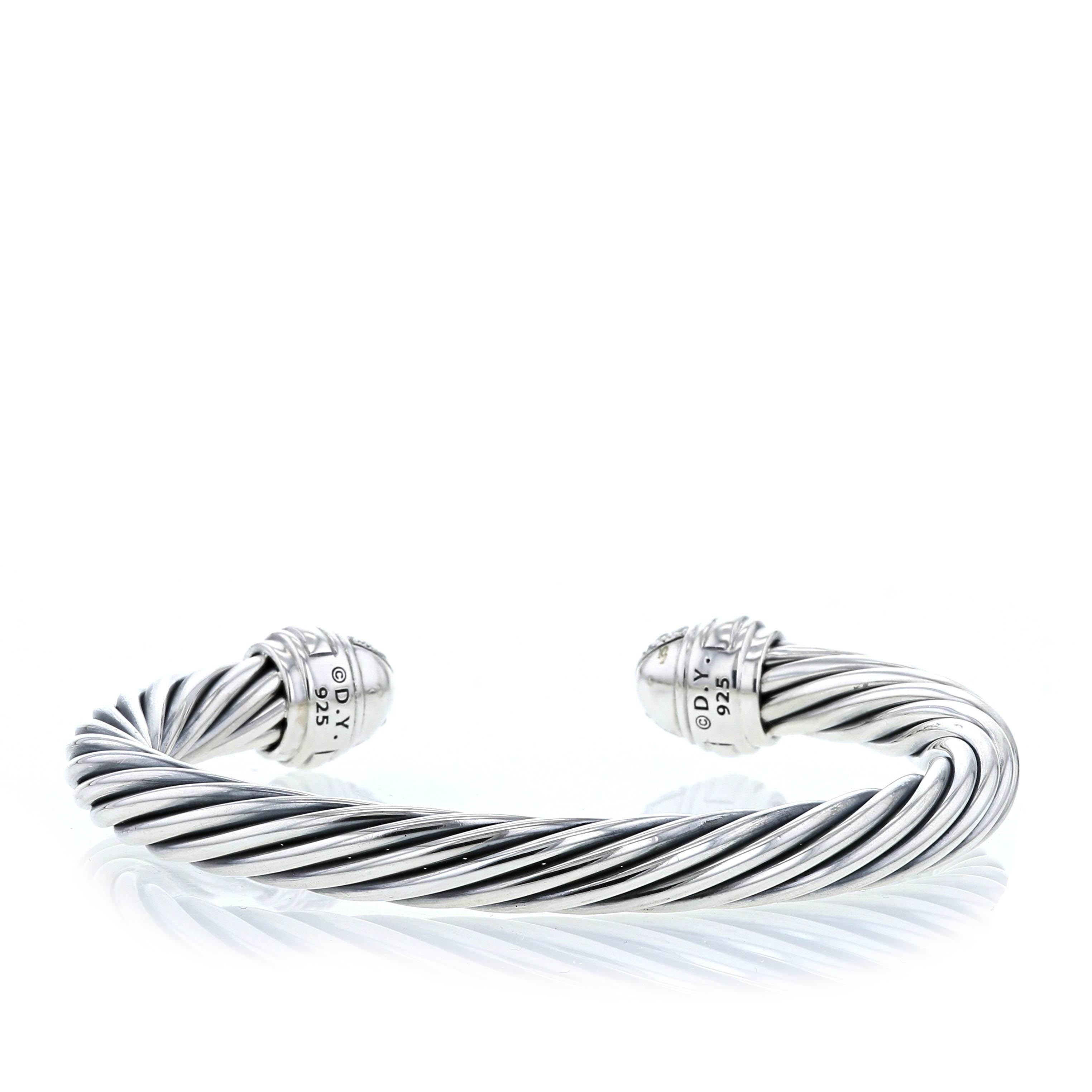 Rigid David Yurman Cable Classique bracelet in silver and diamonds - Detail D3