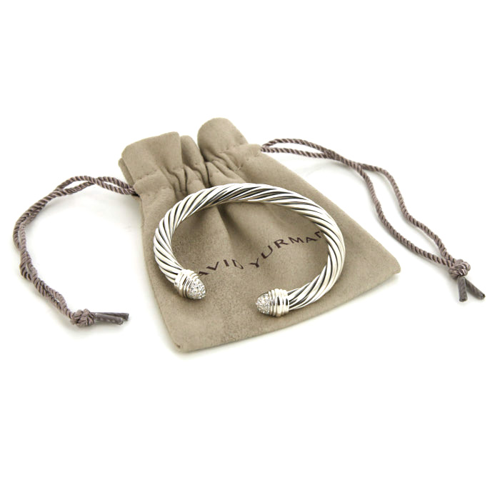 Rigid David Yurman Cable Classique bracelet in silver and diamonds - Detail D5
