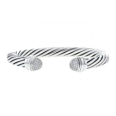 Rigid David Yurman Cable Classique bracelet in silver and diamonds