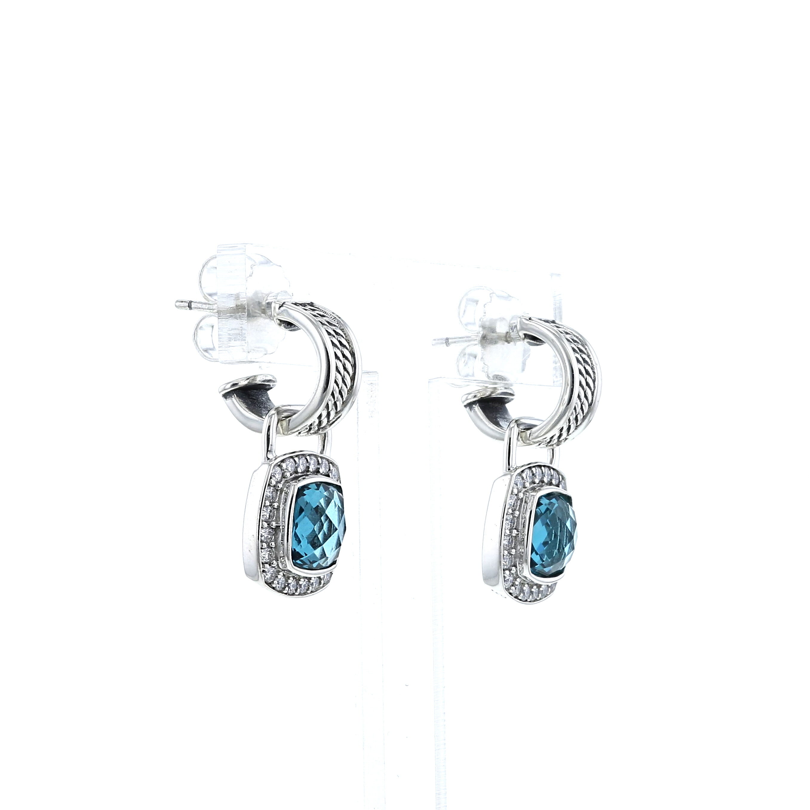 Pendientes David Yurman Albion en plata,  topacios y diamantes - Detail D3