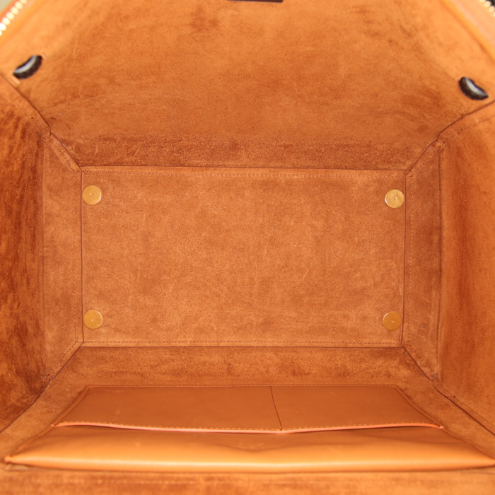 Celine Belt handbag in gold and black leather - Detail D2