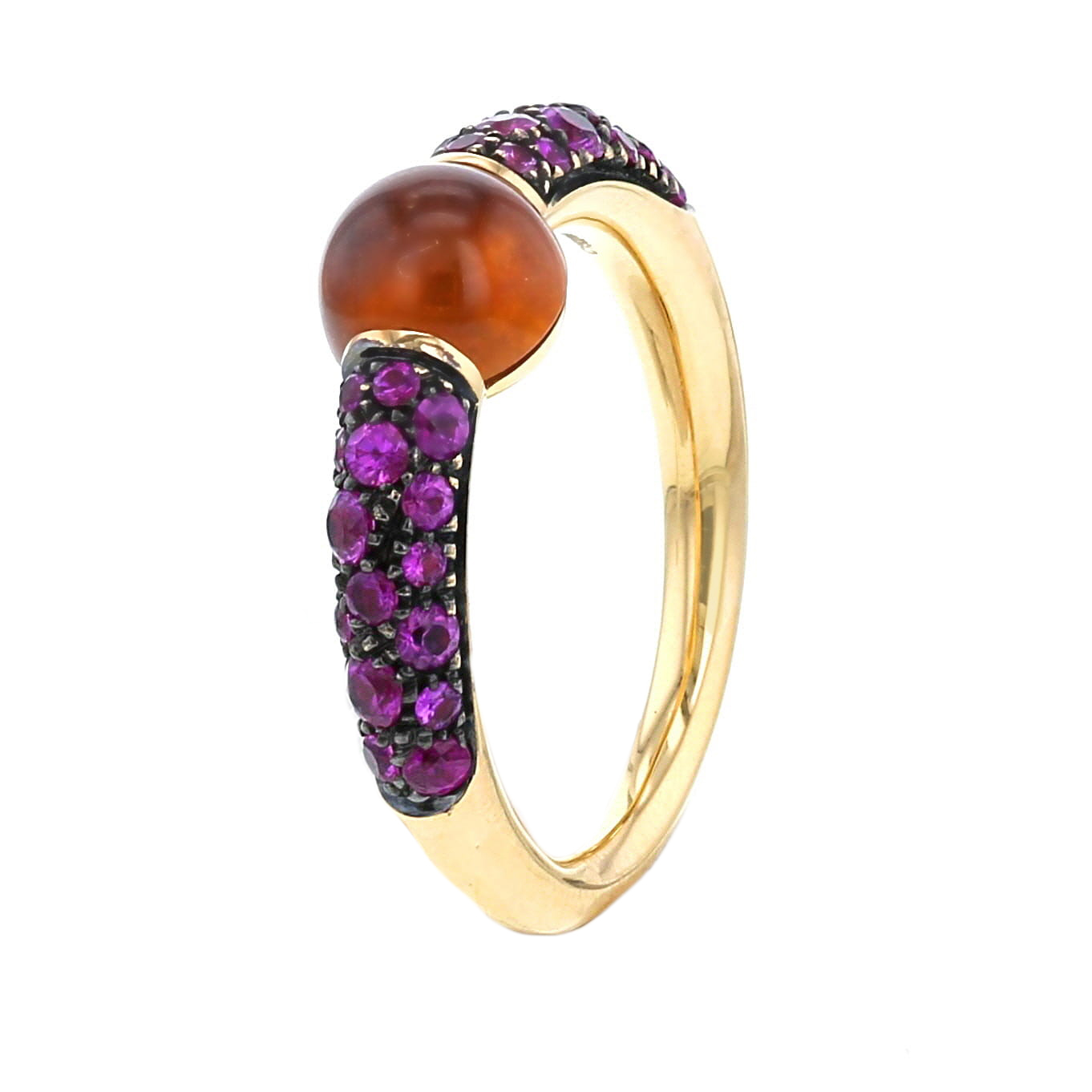 Pomellato M'ama Non M'ama ring in pink gold, garnet and sapphires - Detail D3