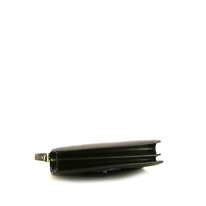 Sac bandoulière Louis Vuitton Vintage en cuir épi noir et cuir bleu - Detail D5