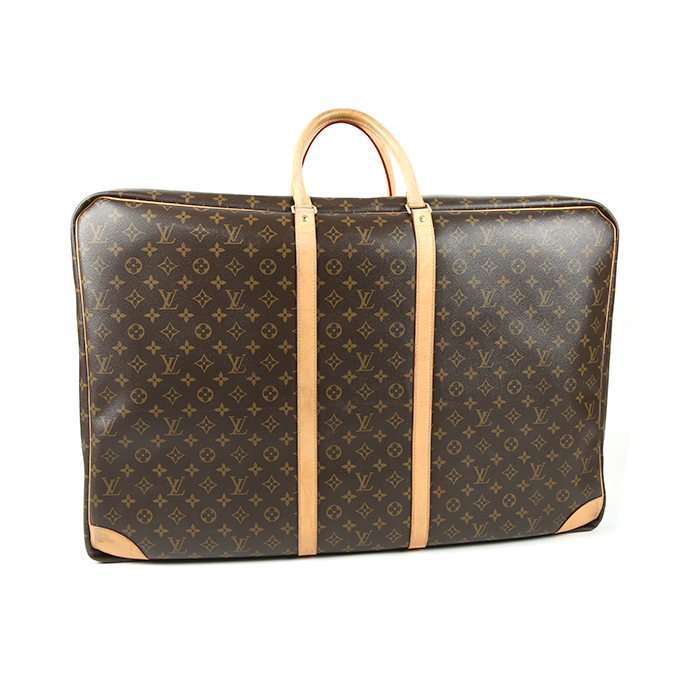 Borsa da viaggio Louis Vuitton in tela monogram marrone e pelle naturale - Detail D1