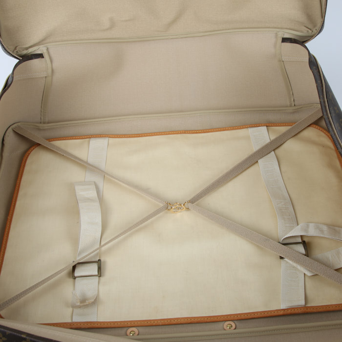 Sac de voyage Louis Vuitton en toile monogram marron et cuir naturel - Detail D3