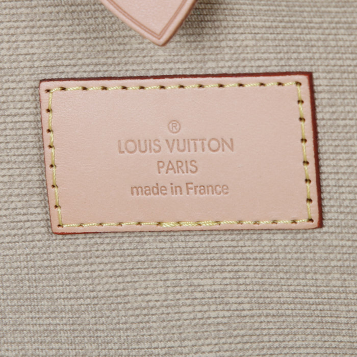 Sac de voyage Louis Vuitton en toile monogram marron et cuir naturel - Detail D4