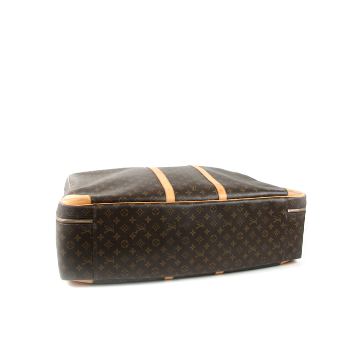 Borsa da viaggio Louis Vuitton in tela monogram marrone e pelle naturale - Detail D5