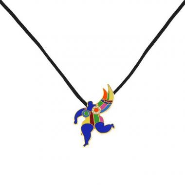 Niki de Saint Phalle, Pendentif-broche « Nana », en métal doré et émail polychrome, éditions limitées Flammarion, signé, des années 1990