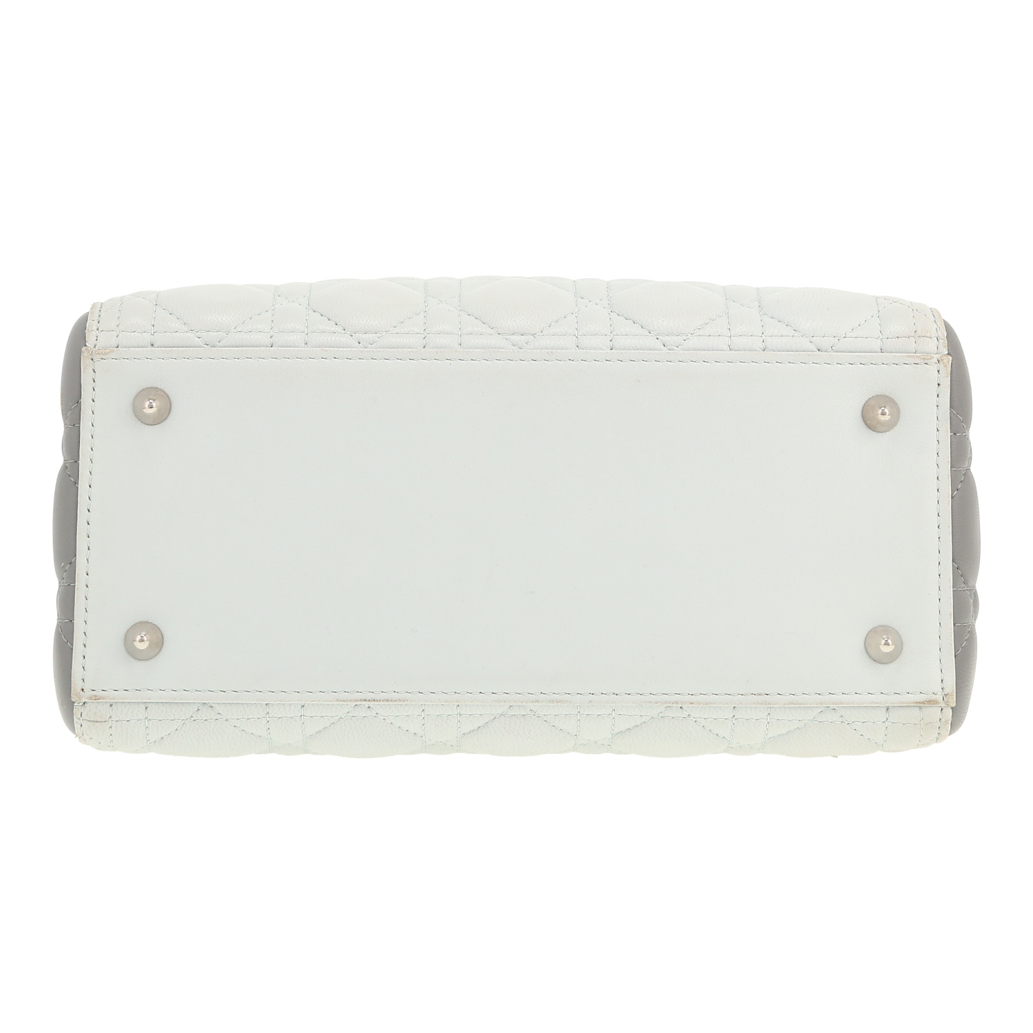 Dior Lady Dior medium model handbag in Bleu Pale, yellow and grey leather cannage - Detail D1