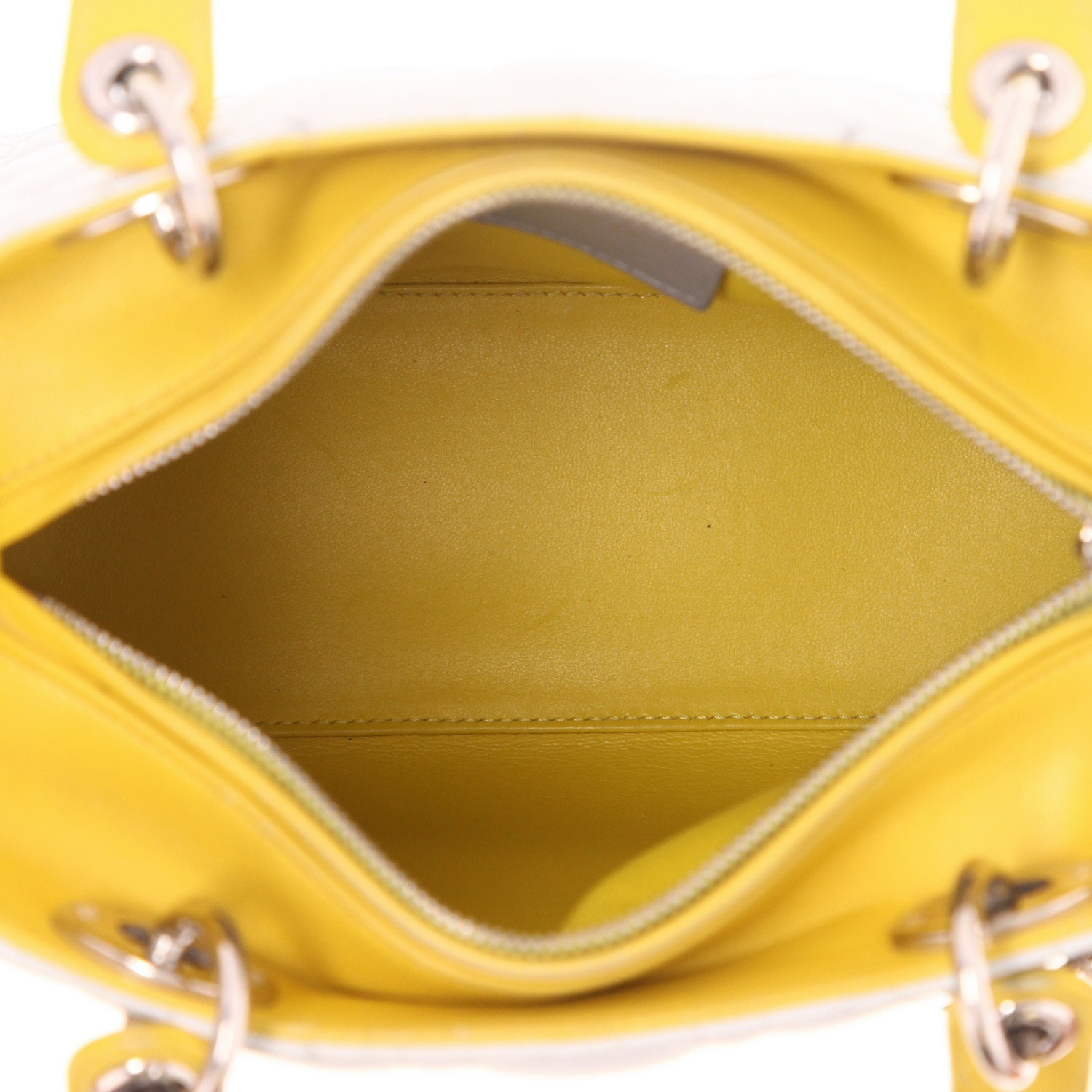 Dior Lady Dior medium model handbag in Bleu Pale, yellow and grey leather cannage - Detail D3