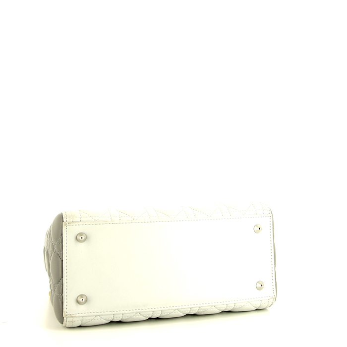 Borsa Dior Lady Dior modello medio in pelle cannage Bleu Pale gialla e grigia - Detail D5