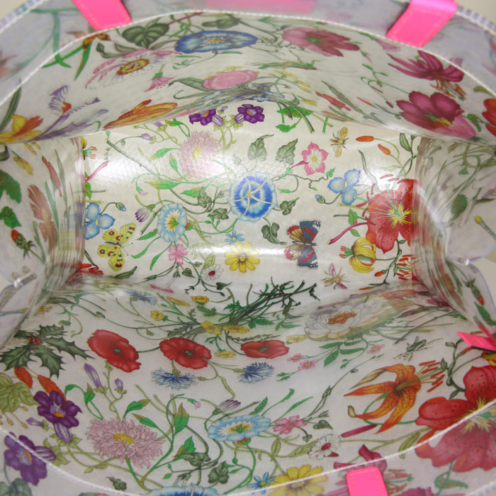 Shopping bag Gucci in plastico trasparente a fiori e pelle rosa - Detail D2