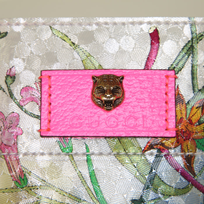 Shopping bag Gucci in plastico trasparente a fiori e pelle rosa - Detail D3