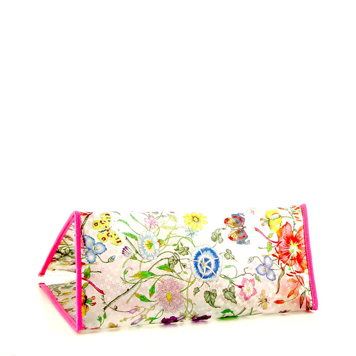 Shopping bag Gucci in plastico trasparente a fiori e pelle rosa - Detail D4