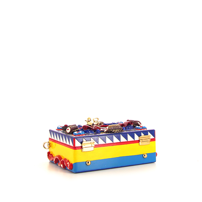 Dolce & Gabbana Dolce Box shoulder bag in blue, yellow and red leather - Detail D5