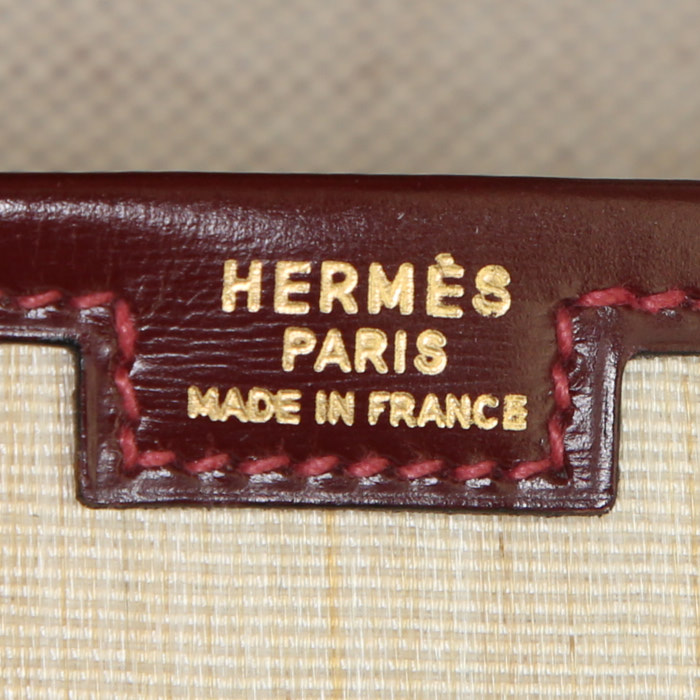 Hermes Jige pouch in burgundy box leather and beige hair - Detail D3
