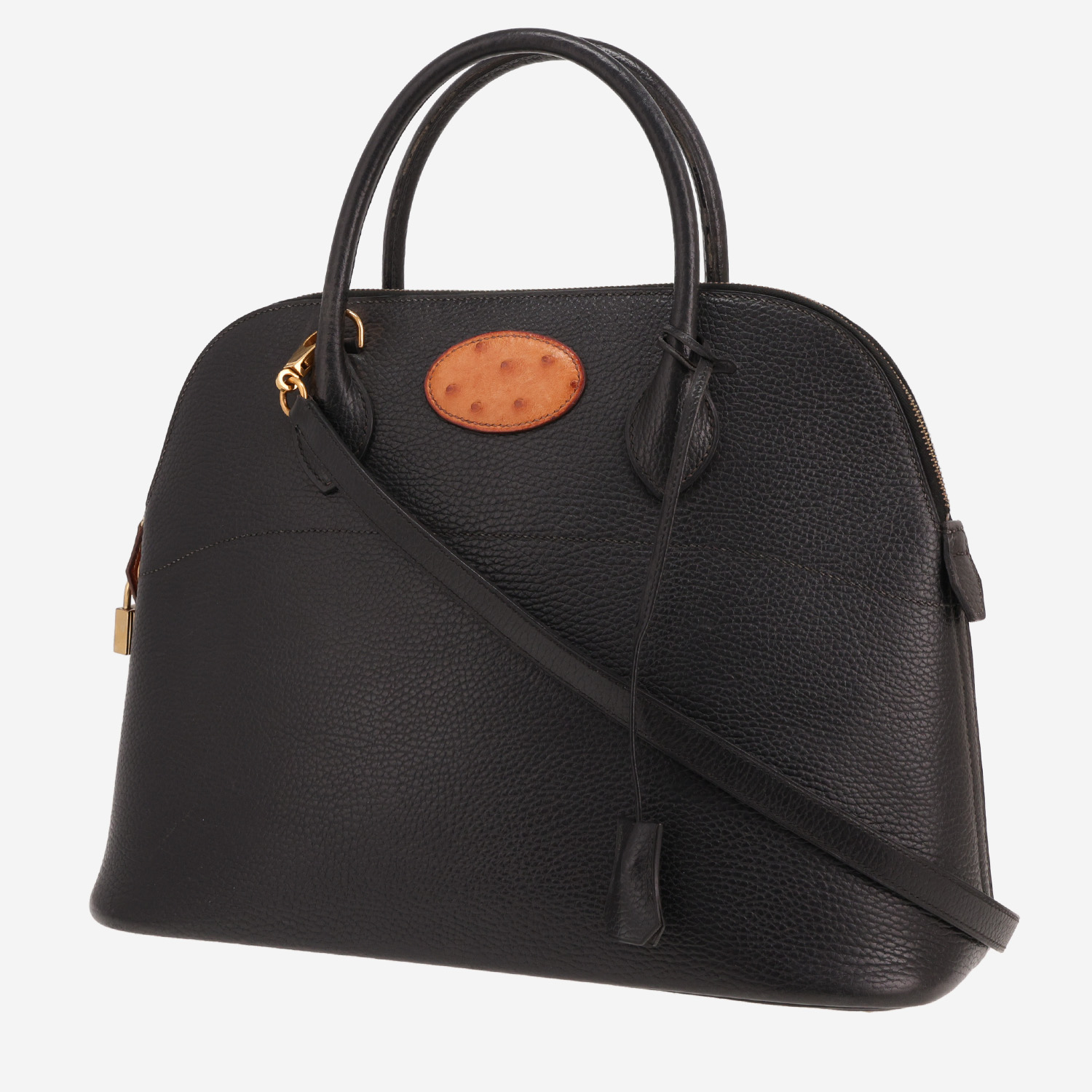 Hermès Bolide 35 cm handbag in black Ardenne leather and gold ostrich leather