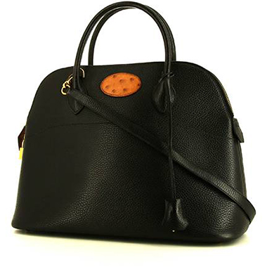 Borsa Hermès Bolide 35 cm in pelle Ardenne nera e struzzo gold