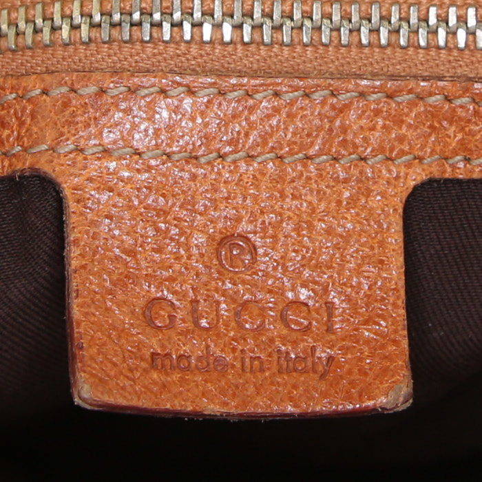 Gucci Mors handbag in beige monogram canvas and brown leather - Detail D3