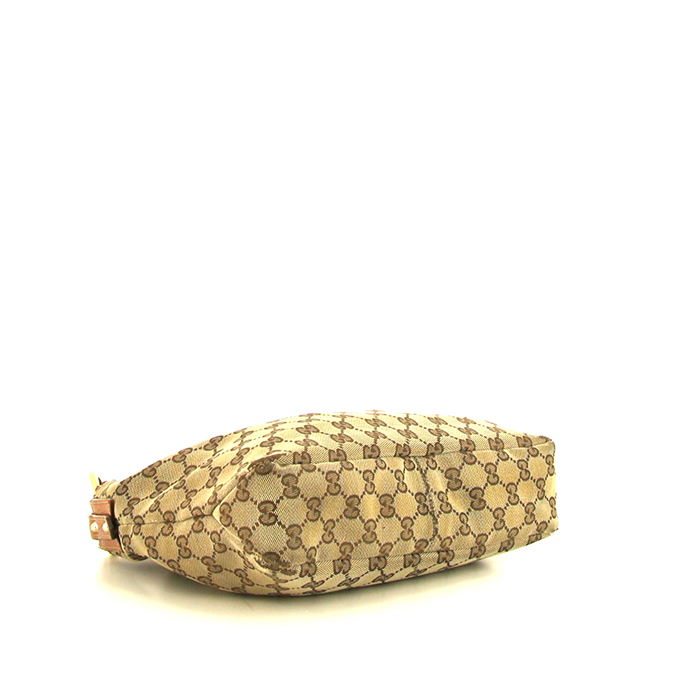 Gucci Mors handbag in beige monogram canvas and brown leather - Detail D4