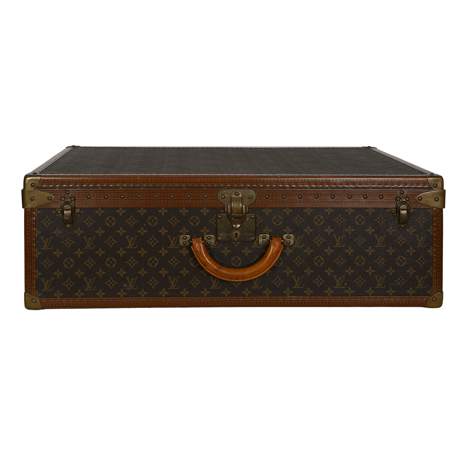 Louis Vuitton Alzer 80 suitcase in brown monogram canvas and natural leather - Detail D1