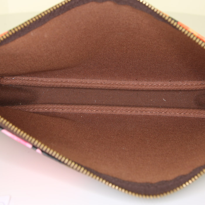 Pochette Louis Vuitton Pochette accessoires in tela monogram ebana con decoro floreale e pelle naturale - Detail D2