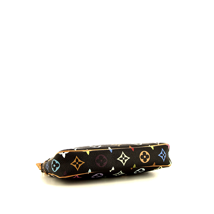 Louis Vuitton Pochette accessoires pouch in black multicolor monogram canvas and natural leather - Detail D4