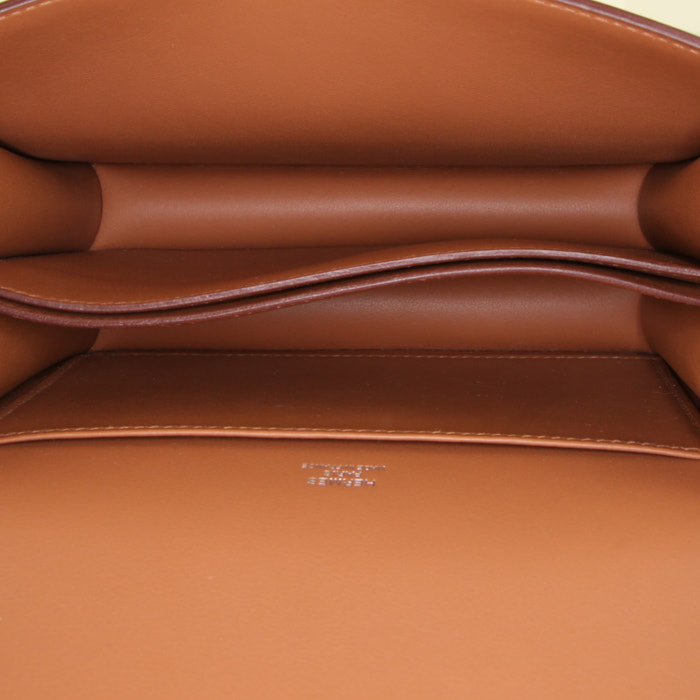 Borsa a tracolla Hermès Roulis in pelle Swift gold con motivo - Detail D2