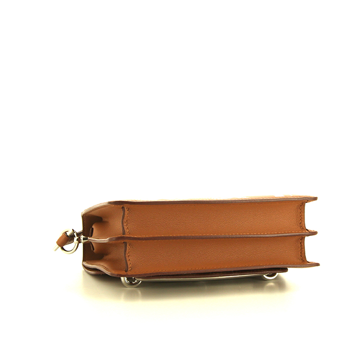 Bolso bandolera Hermès Roulis en cuero swift color oro - Detail D4