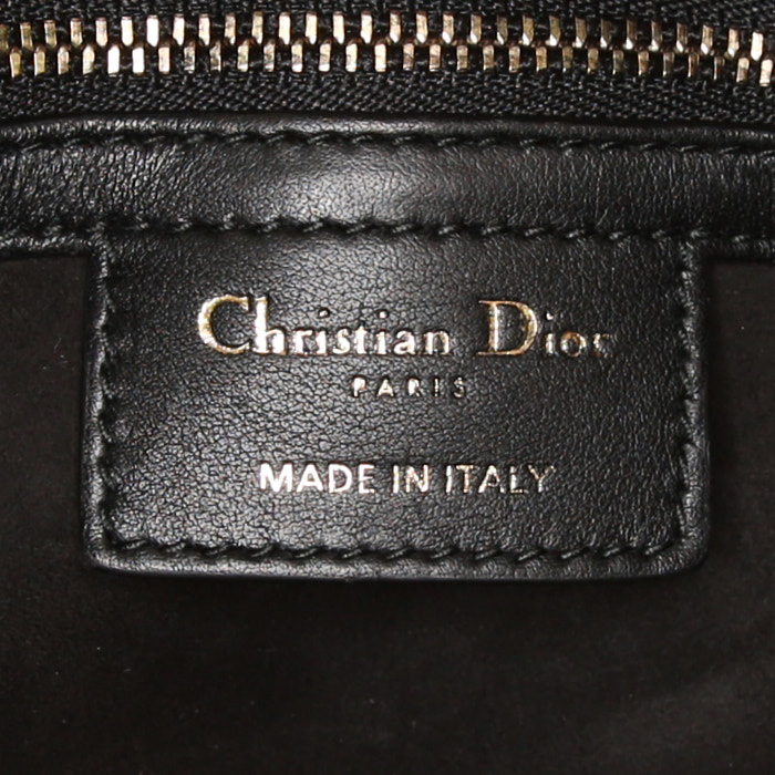 Borsa Dior Saddle in tela multicolore con perle ricamate e pelle nera - Detail D4