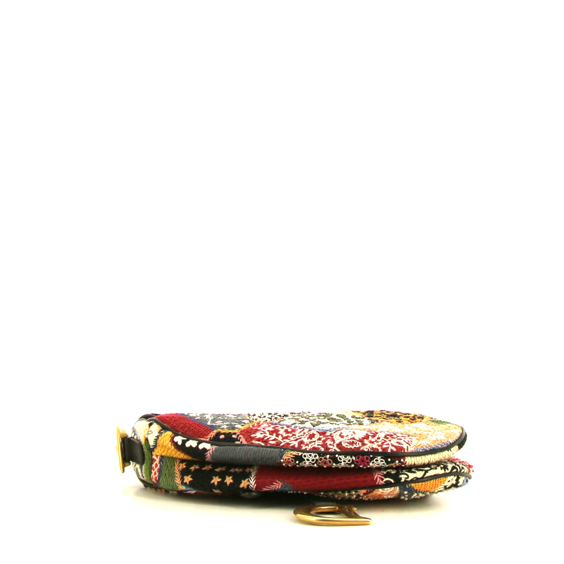 Sac à main Dior Saddle en toile multicolore et cuir noir - Detail D5