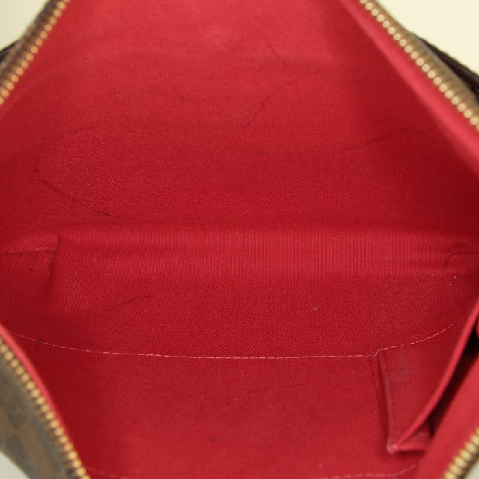 Borsa a tracolla Louis Vuitton in tela a scacchi ebana e pelle marrone - Detail D2