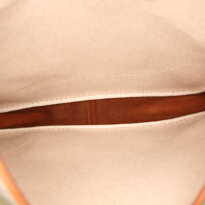 Borsa Hermès Trim in tela beige e pelle marrone - Detail D2
