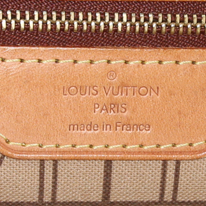 Shopping bag Louis Vuitton Neverfull piccola in tela monogram marrone e pelle naturale - Detail D3
