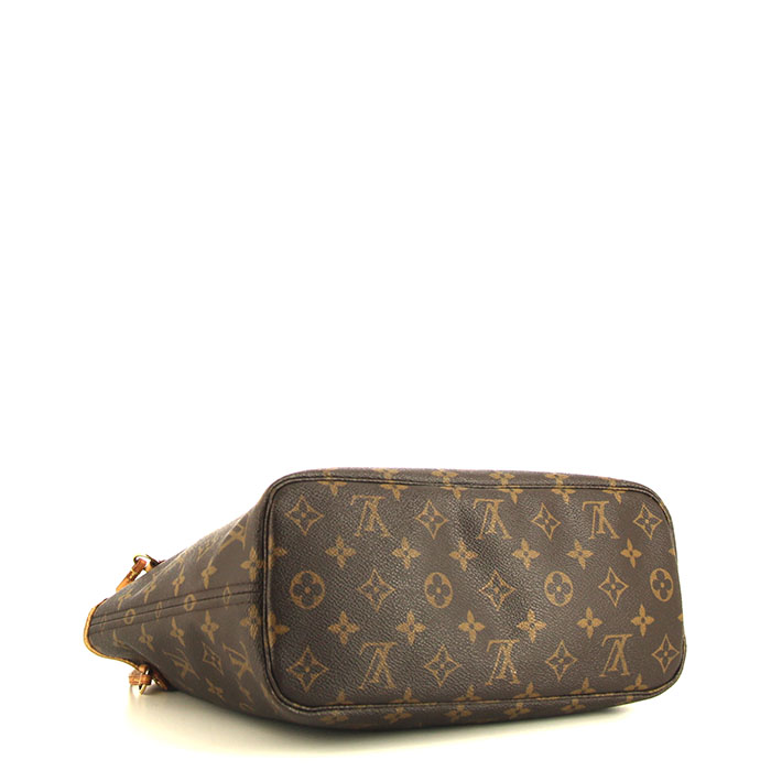 Sac cabas Louis Vuitton Neverfull en toile monogram marron et cuir naturel - Detail D4