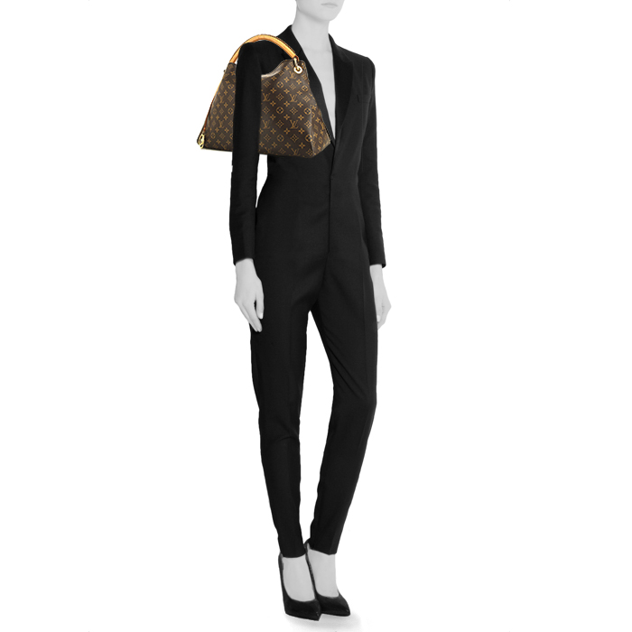 Louis Vuitton Artsy medium model shopping bag in brown monogram canvas and natural leather - Detail D1