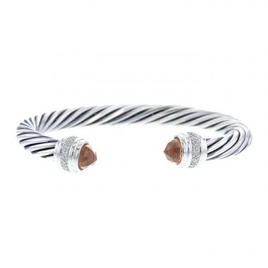 Brazalete redondo abierto David Yurman Cable Classique en plata,  diamantes y morganitas